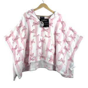 Throwzy Marlo fleece ribbon print oversized poncho lounge pink sz OS